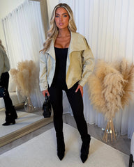 Florence High Neck Double Breasted Trench Coat Style Jacket - Beige