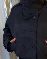 Florence High Neck Double Breasted Trench Coat Style Jacket - Black