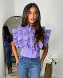 Alice Frill Short Sleeve Blouse - Lilac