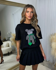 Layla Diamante Teddy Bear T-shirt- Black