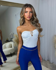 Bonnie Gold Detailing Bardot Bodysuit- White