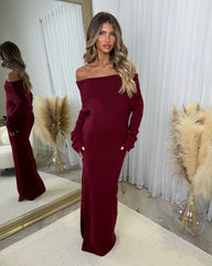 Sofia Cowl Neck Knitted Maxi Dress - Wine
