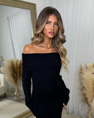 Sofia Cowl Neck Knitted Maxi Dress - Black