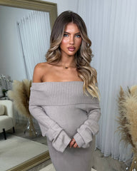 Sofia Cowl Neck Knitted Maxi Dress - Mocha