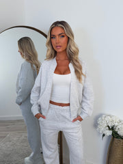 Amelia Bomber Zip Jacket & Straight Leg Joggers Set- Bleach grey