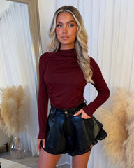 Lyra Ruched Shoulder Top - Wine