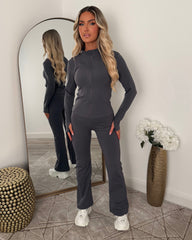 Lexi Fleece Lined Zip Jacket & Flared Trouser Gym Set - Charcoal