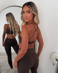 Vexa Cropped Top, Jacket & Leggings Gym Set - Chocolate
