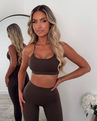 Vexa Cropped Top, Jacket & Leggings Gym Set - Chocolate