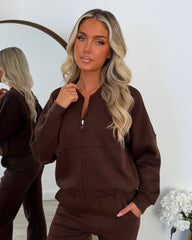 Amelia Bomber Zip Jacket & Straight Leg Joggers Set- Chocolate