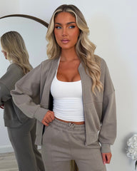Amelia Bomber Zip Jacket & Straight Leg Joggers Set- Dove Grey
