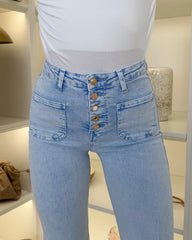 Ashley Push Up Design Straight Leg Denim Jeans - Light Denim