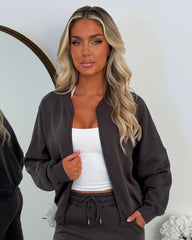 Amelia Bomber Zip Jacket & Straight Leg Joggers Set- Slate Grey