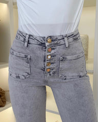 Ashley Push Up Design Straight Leg Denim Jeans - Light Grey