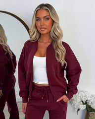 Amelia Bomber Zip Jacket & Straight Leg Joggers Set- Wine