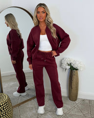 Amelia Bomber Zip Jacket & Straight Leg Joggers Set- Wine