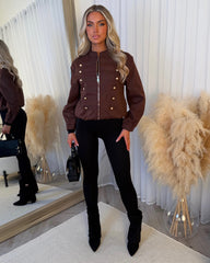 Rosie Military Style Bomber Jacket - Burgundy