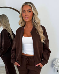 Amelia Bomber Zip Jacket & Straight Leg Joggers Set- Chocolate
