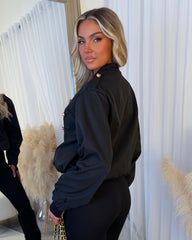 Rosie Military Style Bomber Jacket - Black