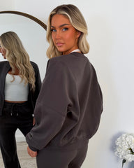 Amelia Bomber Zip Jacket & Straight Leg Joggers Set- Slate Grey