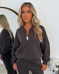 Amelia Bomber Zip Jacket & Straight Leg Joggers Set- Slate Grey