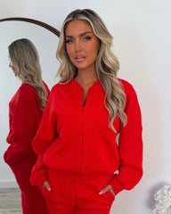 Amelia Bomber Zip Jacket & Straight Leg Joggers Set- Red
