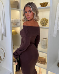 Sofia Cowl Neck Knitted Maxi Dress - Chocolate