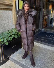 Estelle Longline Padded Faux Fur hood - Brown