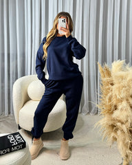 Tulip Round Neck Tracksuit Set - Navy