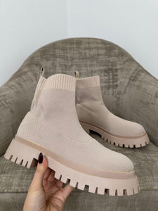 Sasha Ankle Sock Boots- Beige