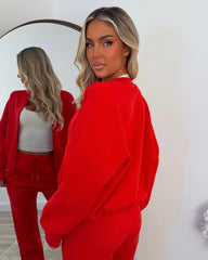 Amelia Bomber Zip Jacket & Straight Leg Joggers Set- Red