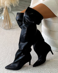 Constance Knee-Length Heeled Boots - Black