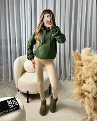 Penny Ruched Sleeve Hoodie - Olive Khaki