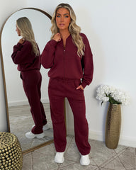 Amelia Bomber Zip Jacket & Straight Leg Joggers Set- Wine