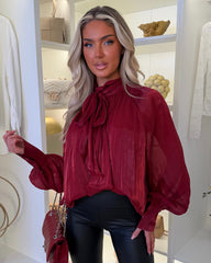 Alana Sheer Tie Back Top - Wine