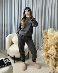 Tulip Round Neck Tracksuit Set - Charcoal Grey