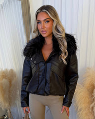Isadora Faux Fur Collared Leather Jacket - Chocolate