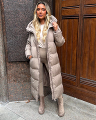 HARPER Padded Duvet Coat - Taupe
