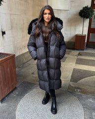 Estelle Longline Padded Faux Fur hood- Black
