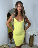 Eden V Neck Ribbed Bodycon Midi Dress - Yellow