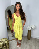 Georgia Tie Waist Midi Dress - Yellow