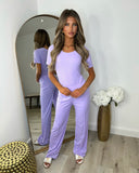 Libby Ribbed Bodysuit & Wide Leg Trousers - Lilac