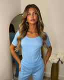 Libby Ribbed Bodysuit & Wide Leg Trousers - Sky Blue