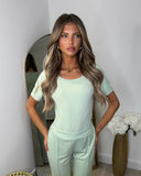 Libby Ribbed Bodysuit & Wide Leg Trousers - Mint