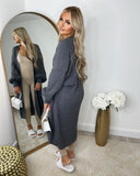 Gabriella Knitted Long Cardigan - Charcoal