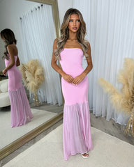 Margot Strapless Frill Skirt Maxi Dress- Candy Pink