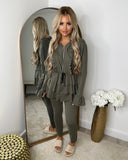 Kayla Frill Full Zip Loungewear - Khaki