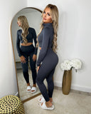 Cardi Half Zip Front Gym Wear Set - Charcoal Grey