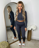 Cardi Half Zip Front Gym Wear Set - Charcoal Grey