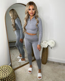 Cardi Half Zip Front Gym Wear Set - Light Grey